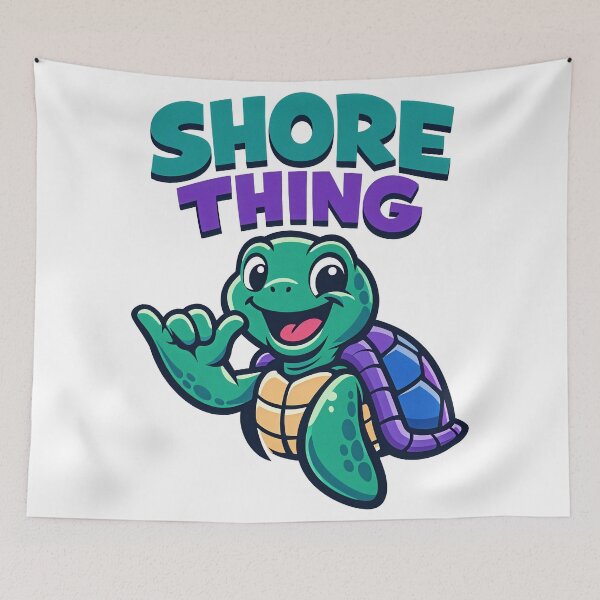 Item preview, Shore Thing Sea Turtle Cartoon with Shaka Flipper Gesture and Surf Humor Quote designed and sold by zoughlal.