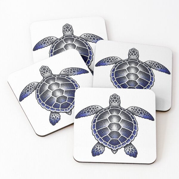 Item preview, Minimal Dotwork Sea Turtle with Stipple Shading in Ink Black and Indigo designed and sold by zoughlal.