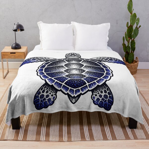Item preview, Minimal Dotwork Sea Turtle with Stipple Shading in Ink Black and Indigo designed and sold by zoughlal.