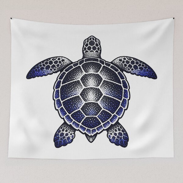 Item preview, Minimal Dotwork Sea Turtle with Stipple Shading in Ink Black and Indigo designed and sold by zoughlal.