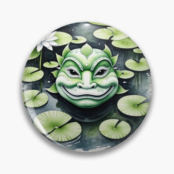 Item preview, Japanese Kappa mask over Lilly pond designed and sold by Nightowl Inspirations.