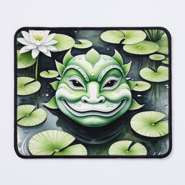 Item preview, Japanese Kappa mask over Lilly pond designed and sold by Nightowl Inspirations.