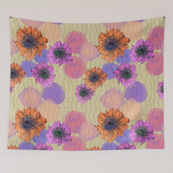 Item preview, Hand-Drawn Floral Craft Maximalist Pattern – Bold Pink & Orange Botanical Illustration designed and sold by Sole-e-Vento-Studio.