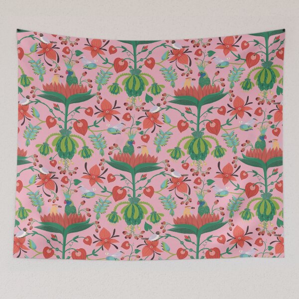Item preview, Birds in huge flower motif (pink) designed and sold by istolar Pattern design & illustration.