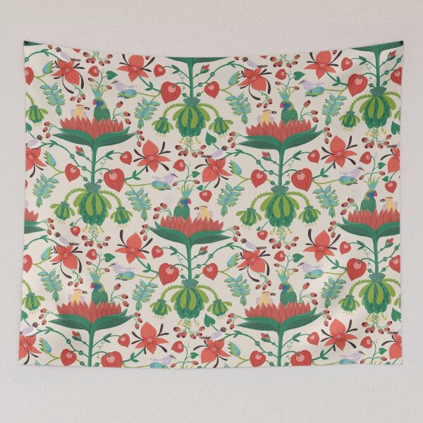 Item preview, Birds in huge flower motif (cream) designed and sold by istolar Pattern design & illustration.
