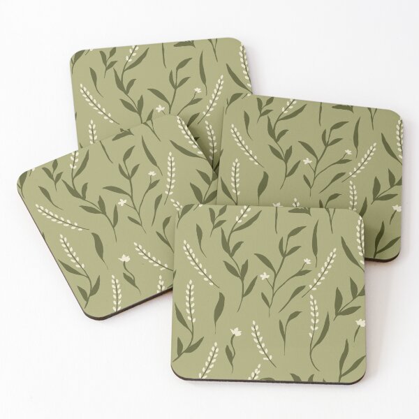 Item preview, Seamless botanical leaf pattern with minimal floral elements in olive green tones, hand drawn nature style for fabric, wallpaper, textile, modern organic design. designed and sold by Opart Srinok.