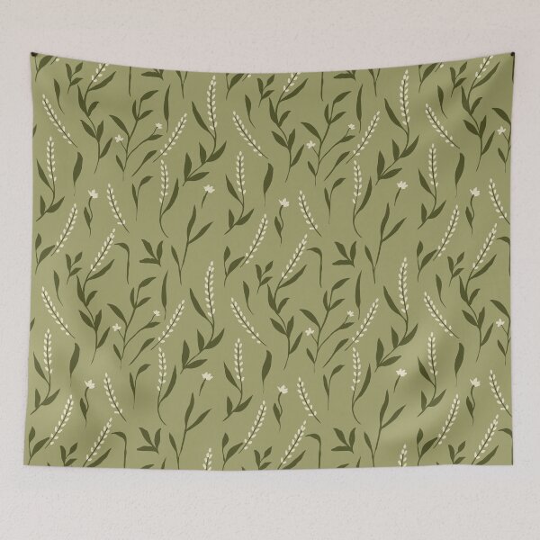 Item preview, Seamless botanical leaf pattern with minimal floral elements in olive green tones, hand drawn nature style for fabric, wallpaper, textile, modern organic design. designed and sold by Opart Srinok.
