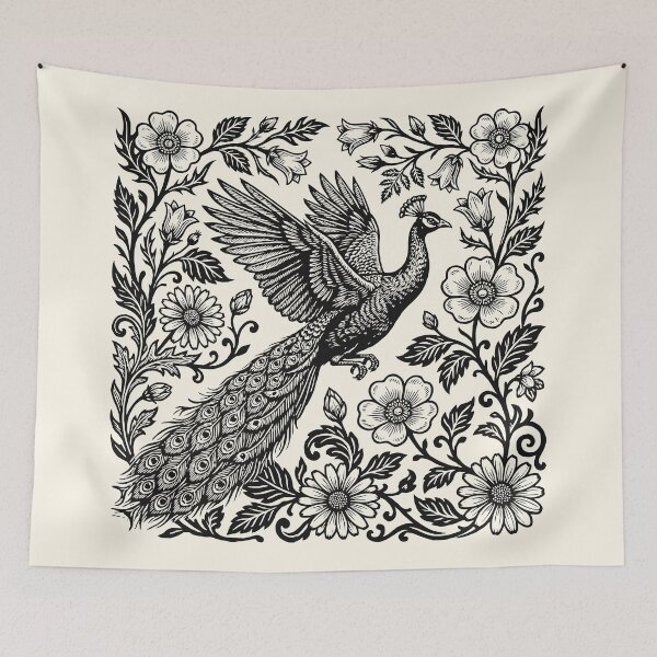 Item preview, Indian Peafowl Folklore Vintage Floral Birdwatching  designed and sold by Y-Vibes.