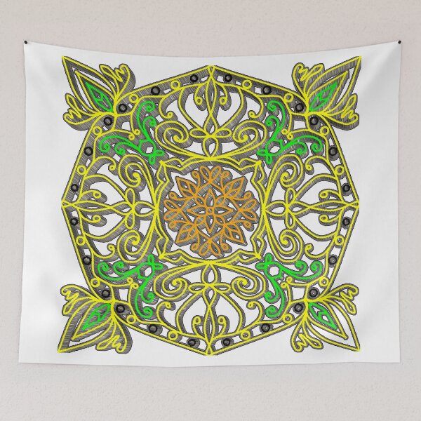 Item preview, "Hexagonal Mandala with Embroidered Floral and Leaf Geometry" designed and sold by nighttime1990.