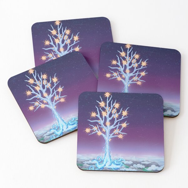 Item preview, Tree, mystical, white with clouds and starry flowers designed and sold by ZYANZA SIEMPRE.