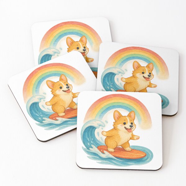 Item preview, Surfing Corgi Under Rainbow Waves designed and sold by chromatalove.