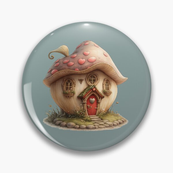 Item preview, Whimsical Mushroom House Cottage with Pink Hearts on the Roof designed and sold by DakotaPoppin.