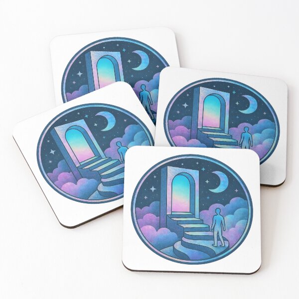 Item preview, Silhouette at staircase to glowing arched portal in surreal night sky designed and sold by Creative88Art.