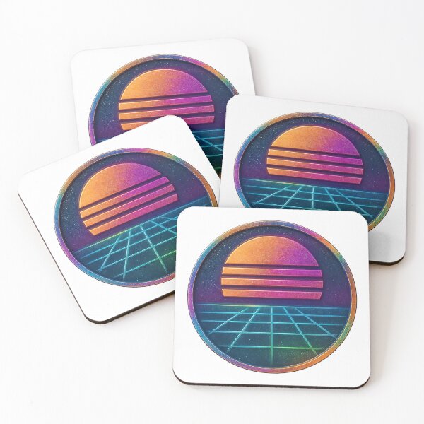 Item preview, Neon circular emblem with digital sunset and grid horizon ring designed and sold by Creative88Art.