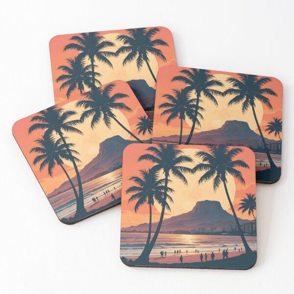Item preview, Waikiki Beach Surf Landscape Illustration designed and sold by wildexperience.