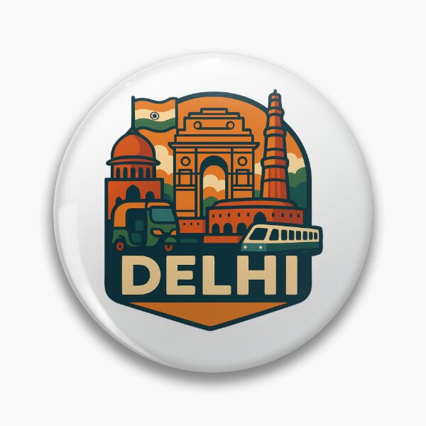 Item preview, Delhi City – Bold Typography with India Gate, Qutub Minar, Metro & Cultural Icons designed and sold by Glowaria.