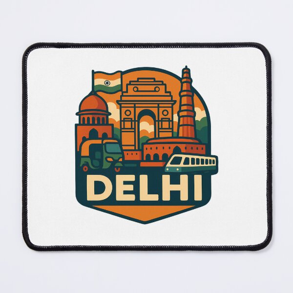Item preview, Delhi City – Bold Typography with India Gate, Qutub Minar, Metro & Cultural Icons designed and sold by Glowaria.