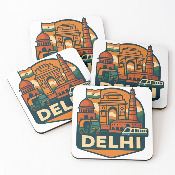 Item preview, Delhi City – Bold Typography with India Gate, Qutub Minar, Metro & Cultural Icons designed and sold by Glowaria.