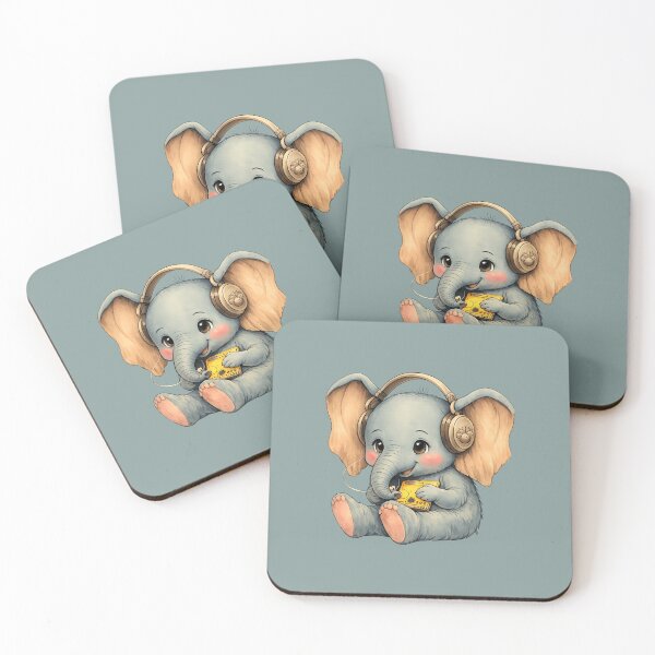 Item preview, Cute Musical Baby Elephant with Headphones and Retro Player designed and sold by DakotaPoppin.