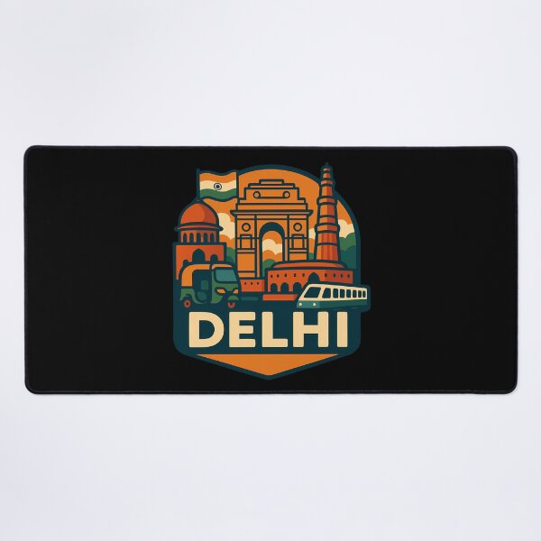 Item preview, Delhi City – Bold Typography with India Gate, Qutub Minar, Metro & Cultural Icons designed and sold by Glowaria.