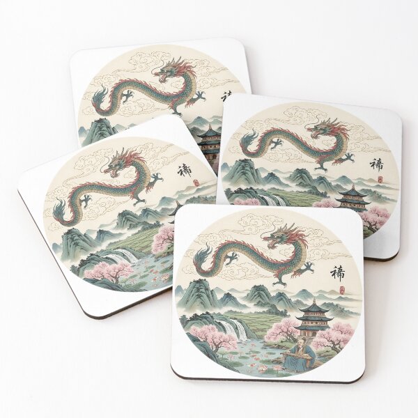 Item preview, Majestic Chinese Dragon over Scholar Mountain Landscape Ink Art designed and sold by VibranPalette.