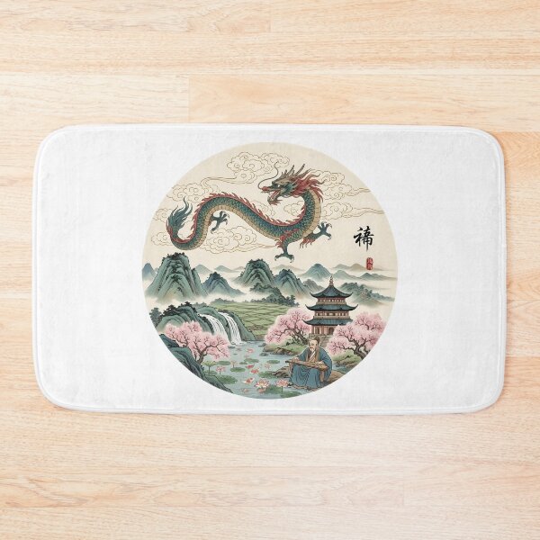 Item preview, Majestic Chinese Dragon over Scholar Mountain Landscape Ink Art designed and sold by VibranPalette.