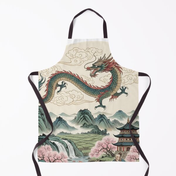 Item preview, Majestic Chinese Dragon over Scholar Mountain Landscape Ink Art designed and sold by VibranPalette.