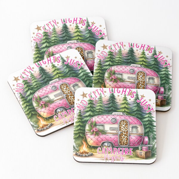 Item preview, No City Lights Just Campfire Nights – Pink Glam Camper Art designed and sold by PixelExpressStudio.