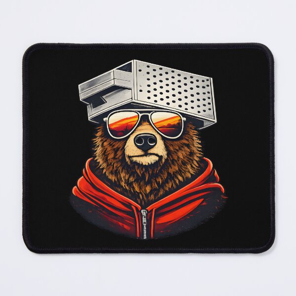 Item preview, Retro Bear with Cheese Grater Hat and Sunglasses Sunset Art designed and sold by Aesthetic-Avenue.