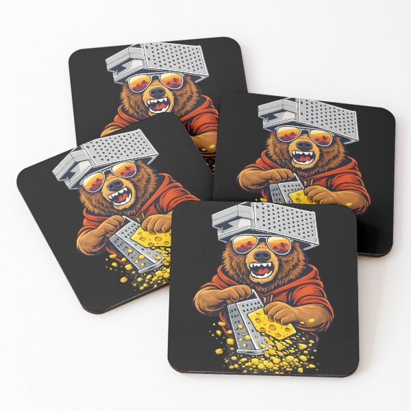 Item preview, Bear with Cheese Grater Hat and Sunglasses Retro Sunset designed and sold by Aesthetic-Avenue.