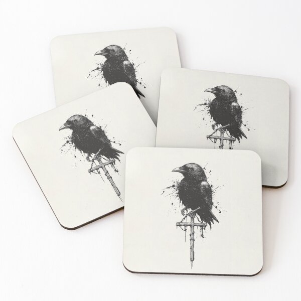 Item preview, Raven on sword with ink splatters designed and sold by anytka.