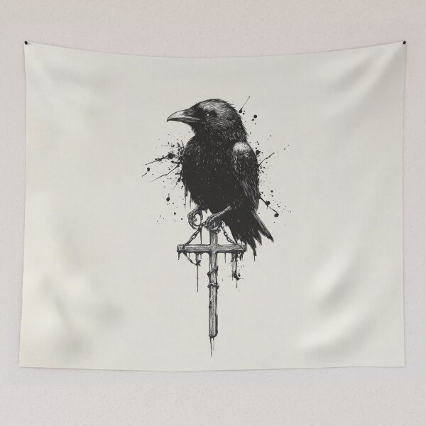 Item preview, Raven on sword with ink splatters designed and sold by anytka.