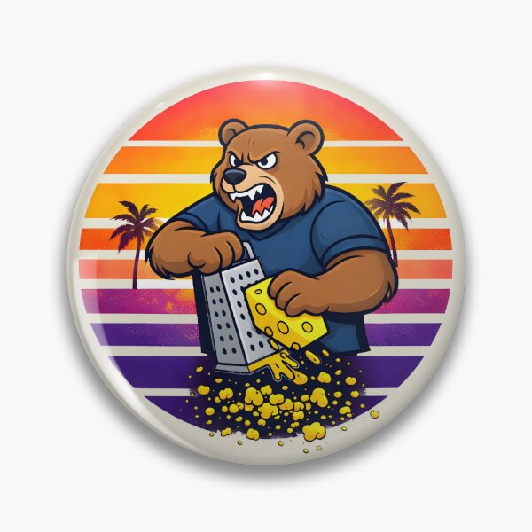 Item preview, Angry Bear with Cheese Grater Hat and Sunglasses Retro Sunset designed and sold by Aesthetic-Avenue.