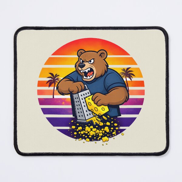 Item preview, Angry Bear with Cheese Grater Hat and Sunglasses Retro Sunset designed and sold by Aesthetic-Avenue.