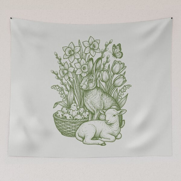 Item preview, Sage Green Spring Nature - Vintage Easter Engraving designed and sold by DigitalGlade.