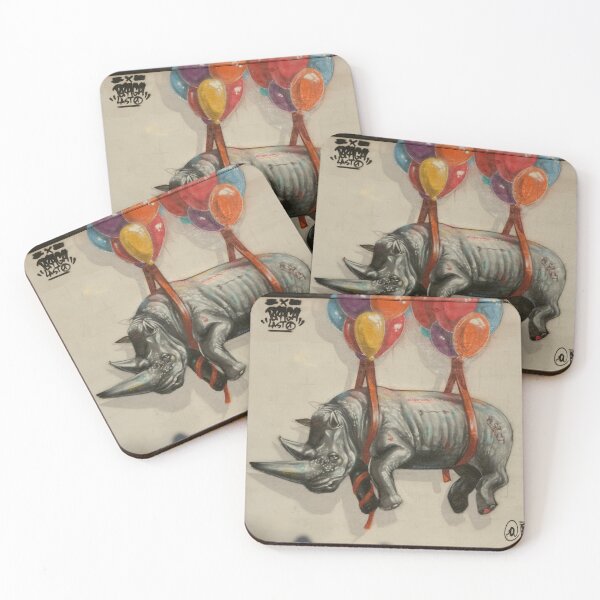 Item preview, Flying Rhino with Colorful Balloons Mural designed and sold by flashishoop.