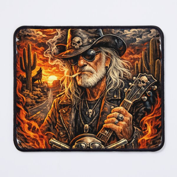 Item preview, Outlaw Guitarist Cowboy Skull & Eagle Sunset Western Rock T-Shirt Design designed and sold by TerScott.