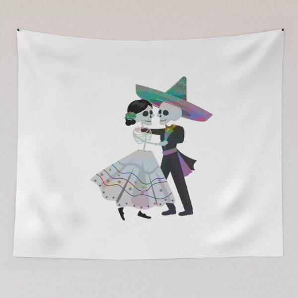 Item preview, Romantic Dancing Skeleton Couple Day of the Dead Art designed and sold by Horrify.