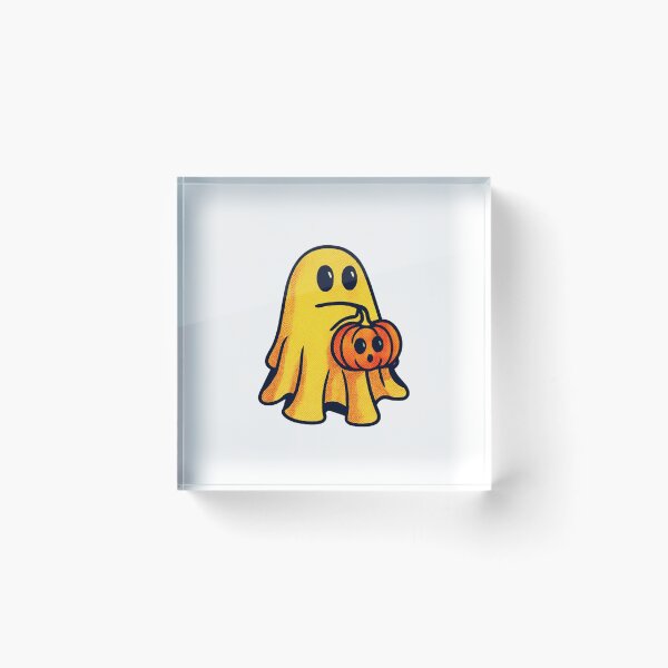Item preview, Cute Halloween Ghost Holding Pumpkin Cartoon Art designed and sold by Horrify.