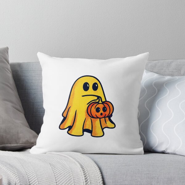 Item preview, Cute Halloween Ghost Holding Pumpkin Cartoon Art designed and sold by Horrify.