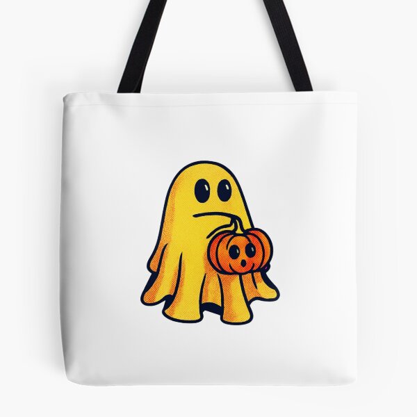 Item preview, Cute Halloween Ghost Holding Pumpkin Cartoon Art designed and sold by Horrify.