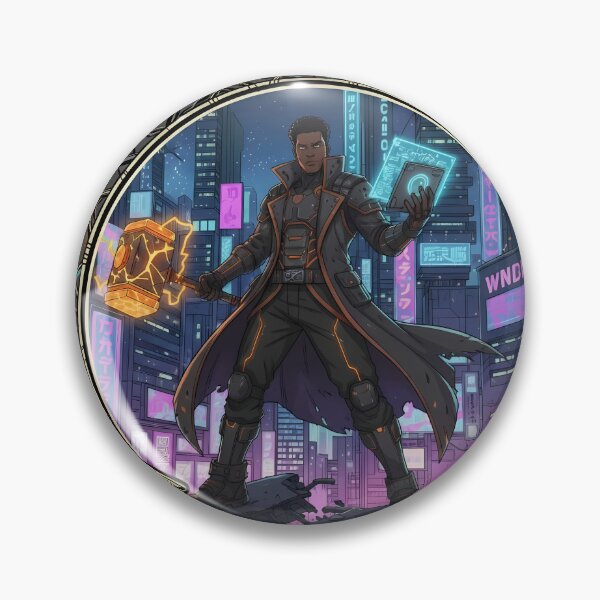 Item preview, Cyberpunk Forge-Lord Techno-Shaman Emblem designed and sold by Ekracreatives.