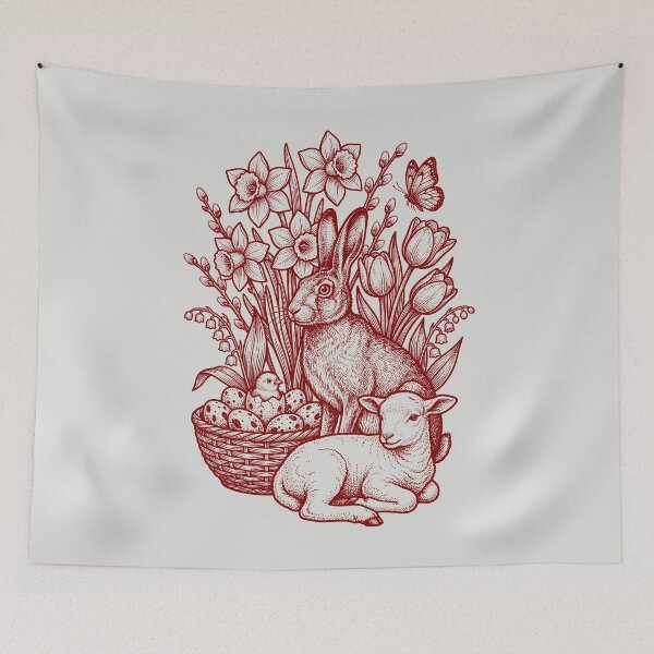 Item preview, Maroon Easter Nature - Vintage Red Ink Engraving designed and sold by DigitalGlade.