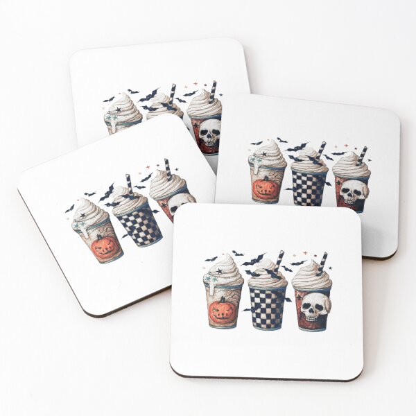 Item preview, Spooky Halloween Milkshakes Pumpkin Skull Watercolor Art designed and sold by Horrify.