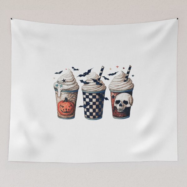 Item preview, Spooky Halloween Milkshakes Pumpkin Skull Watercolor Art designed and sold by Horrify.
