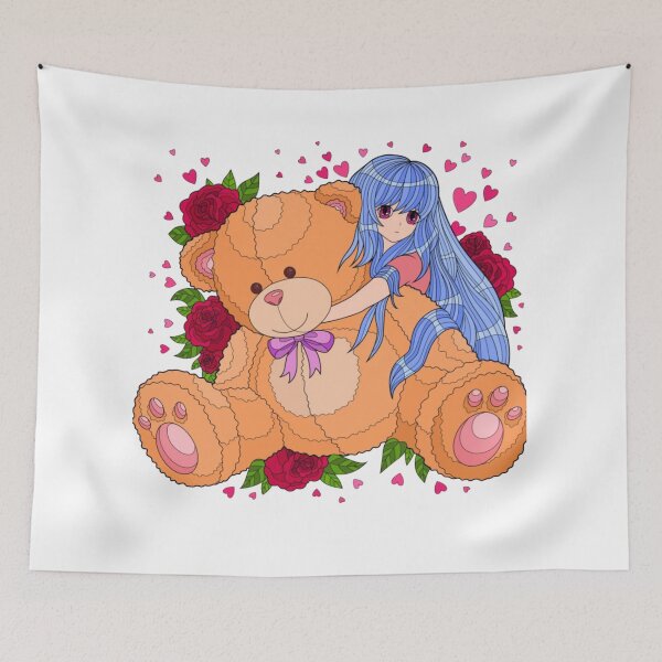Item preview, Sweet Anime Girl Hugging Teddy designed and sold by Silrom.