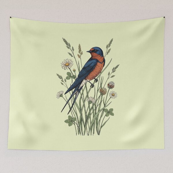 Item preview, Vintage Barn Swallow Wildflower Art designed and sold by BirdsnStuff.