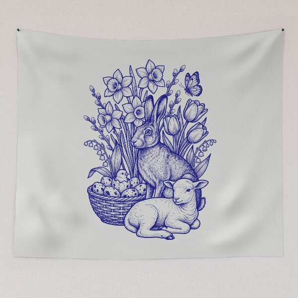 Item preview, Navy Blue Easter Nature - Vintage Blueprint Style designed and sold by DigitalGlade.