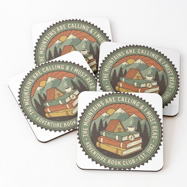 Item preview, The Mountains Are Calling & I Must Read – Adventure Book Club Vintage Badge designed and sold by KERK Art and Design.