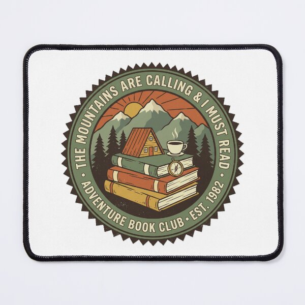 Item preview, The Mountains Are Calling & I Must Read – Adventure Book Club Vintage Badge designed and sold by KERK Art and Design.